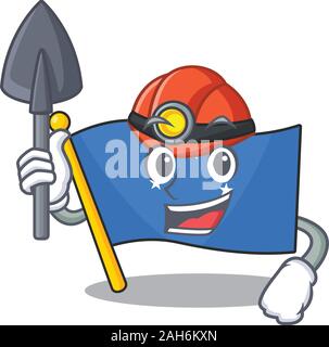 Cool confident Miner flag micronesia Scroll cartoon character design Stock Vector