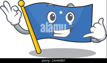 Call me cute face flag micronesia Scroll mascot cartoon design Stock Vector