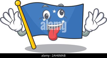 Mascot of crazy face flag micronesia Scroll Cartoon character style Stock Vector