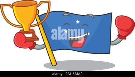 Super cool Boxing winner flag micronesia Scroll in mascot cartoon design Stock Vector