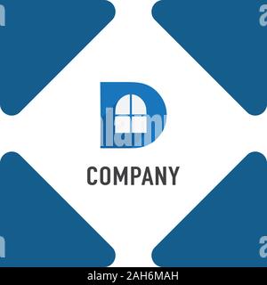 Letter D Alphabetic Company Logo Design Template with Rounded Window Shape, Lettermark Logo Concept, Abjad, Initial, Simple Logo, White, Blue, EPS 10 Stock Vector