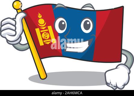 Smiley mascot of flag mongolia Scroll making Thumbs up gesture Stock Vector