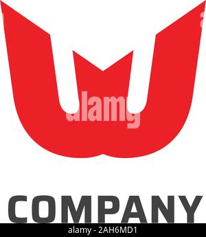 Letter W Alphabetic Company Logo Design Template, Lettermark Logo Concept, Sharp Font, Abjad, Initial, Simple Logo, Red, Vector Project EPS 10 Stock Vector