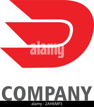 Letter D Alphabetic Company Logo Design Template, Lettermark Logo Concept, Abstract Sharp Font, Abjad, Initial, Simple Logo, Red, Speed, Power, EPS 10 Stock Vector