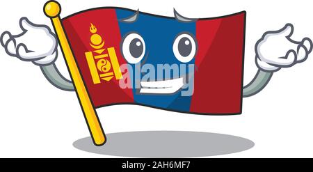 Cute and Cool Grinning flag mongolia Scroll mascot cartoon style Stock Vector