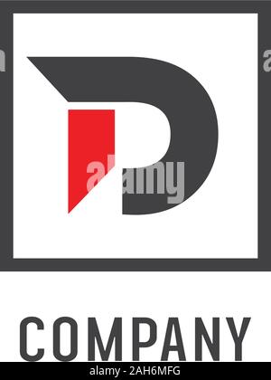 Letter D Alphabetic Company Logo Design Template, Lettermark Logo Concept, Sharp Font, Abjad, Initial, Rectangle, Square Shape, Simple Logo, Red, Gray Stock Vector