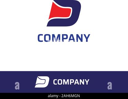 Letter D Alphabetic Company Logo Design Template, Lettermark Logo Concept, Abstract Font, Abjad, Initial, Simple Logo, Red, Blue, Strong, Profesional Stock Vector