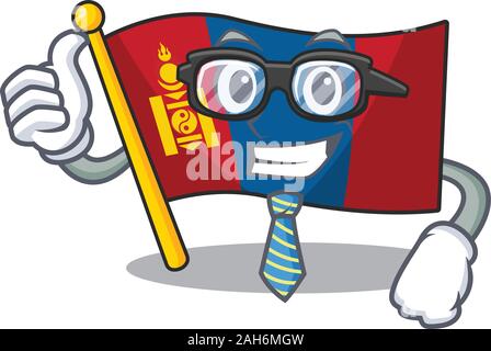 Cool Businessman flag mongolia Scroll cartoon character with glasses Stock Vector