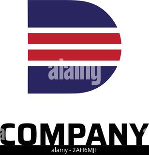 Letter D Alphabetic Company Logo Design Template, Lettermark Logo Concept, Abstract Font with two red lines, Abjad, Initial, Simple Logo, Red, Blue Stock Vector