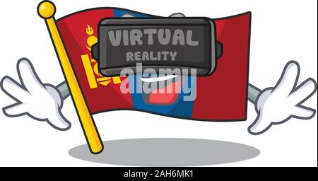 cool flag mongolia Scroll character using Virtual reality headset Stock Vector