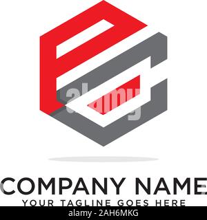 Pc Hexagonal logo vector, monogram logo template Stock Vector