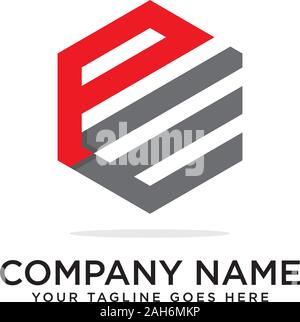 Pe Hexagonal logo vector, monogram logo template Stock Vector