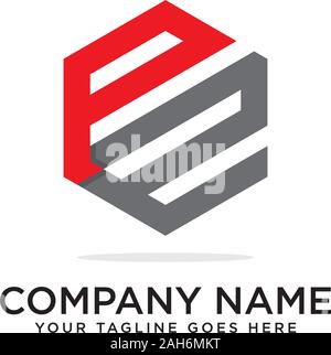 Pe Hexagonal logo vector, monogram logo template Stock Vector