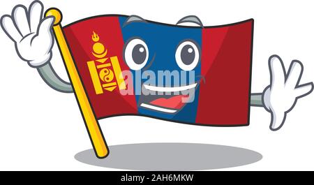 Waving cute smiley flag mongolia Scroll cartoon character design Stock Vector