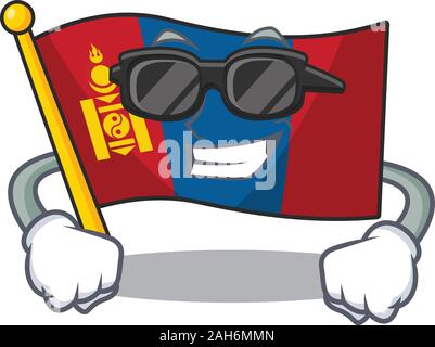 Super cool flag mongolia Scroll character with black glasses Stock Vector