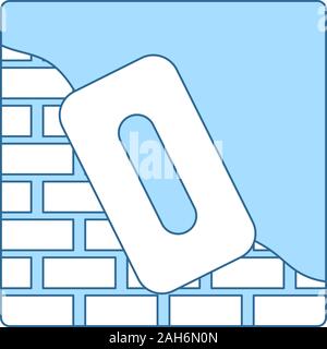 Icon Of Plastered Brick Wall. Thin Line With Blue Fill Design. Vector Illustration. Stock Vector