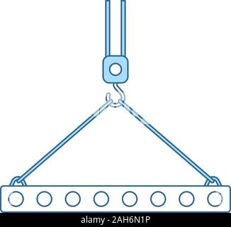 Icon Of Slab Hanged On Crane Hook. Thin Line With Blue Fill Design. Vector Illustration. Stock Vector