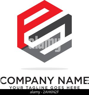 Pt Hexagonal logo vector, monogram logo template Stock Vector