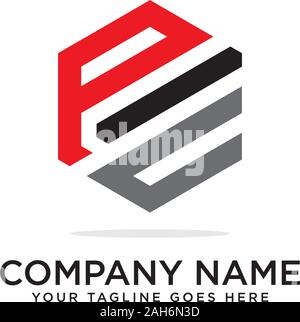 Pu Hexagonal logo vector, monogram logo template Stock Vector
