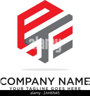 Pt Hexagonal logo vector, monogram logo template Stock Vector
