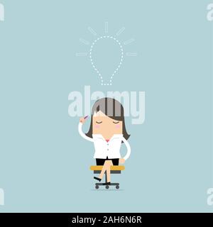 Businesswoman lost her idea with empty light bulb. vector. Stock Vector