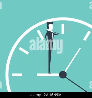 ฺBusinessman see a watch standing on clock, time management concept cartoon vector illustration. Stock Vector