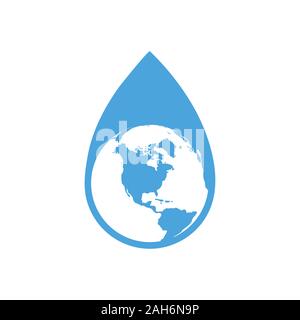 Drop of water with our planet on a white background. Stock Vector