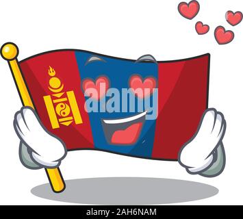 falling In love cute flag mongolia Scroll cartoon mascot design Stock Vector