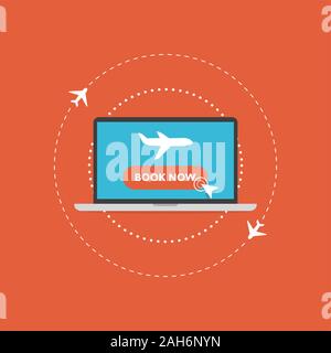 Vector illustration of laptop. Concept of book online tickets. Stock Vector