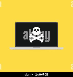 Laptop with skull on the screen. Hacked computer concept. vector Stock Vector