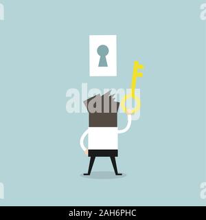 Businessman hand holding a key of success, vector illustration Stock ...