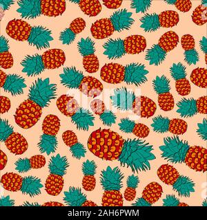 Ink coloured pineapple vector pattern on pink Stock Vector