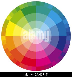 vector illustration of printing color wheel with twelve colors in gradations Stock Vector