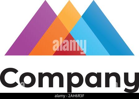 Outdoor Sport Logo Design Template, Colorful Logo Concept, The Mountain Shape, Triangle, Blue, Beige, Purple, Orange, Maroon, Tosca, Vector EPS 10 Stock Vector