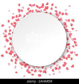 red hearts behind empty round frame for valentine greetings on white background Stock Vector