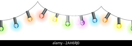 vector illustration of seamless light bulbs string with different colors isolated on white background Stock Vector