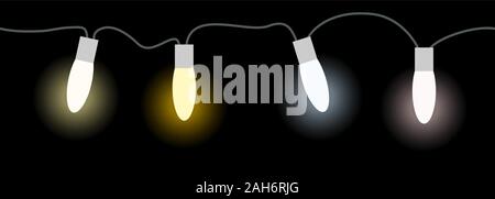 vector illustration of seamless light bulbs string with different colors isolated on black background Stock Vector