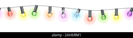 vector illustration of seamless light bulbs string with different colors isolated on white background Stock Vector