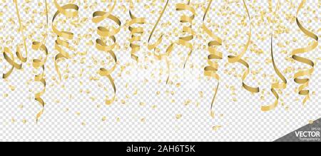 illustration of seamless golden colored confetti and streamers background for party or carnival usage with transparency in vector file Stock Vector