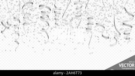 illustration of seamless silver colored confetti and streamers background  for party or carnival usage with transparency in vector file Stock Vector  Image & Art - Alamy