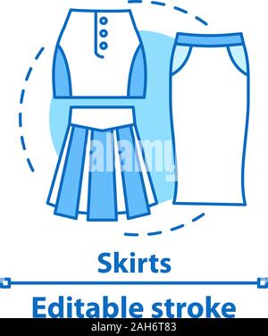 Skirts concept icon. Women's wear. Clothing store idea thin line illustration. Vector isolated outline drawing. Editable stroke Stock Vector