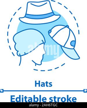 Men's headwear concept icon. Hats and caps. Men's accessories idea thin line illustration. Vector isolated outline drawing. Editable stroke Stock Vector