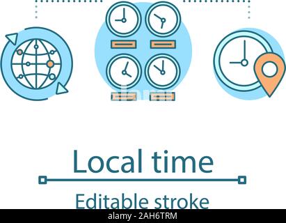 Local time concept icon. Timezone idea thin line illustration. World time clocks. Vector isolated outline drawing. Editable stroke Stock Vector