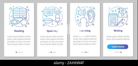 Basic language skills onboarding mobile app page screen with linear ...