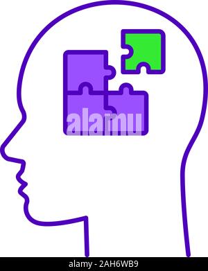 Solution color icon. Solve problem. Thinking process. Find solution. Resolve issue. Insight. Head with puzzles inside. Isolated vector illustration Stock Vector
