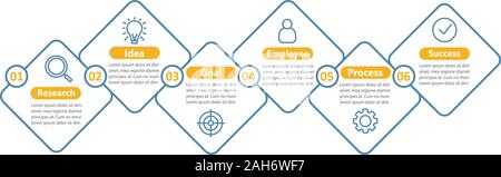 Goal setting and achieving vector infographic template. Business development. Idea realization. Data visualization with six steps and options. Process Stock Vector