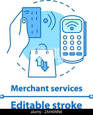 Merchant services concept icon. NFC technology. Contactless payment idea thin line illustration. Shopping. Purchase. Vector isolated outline drawing. Stock Vector