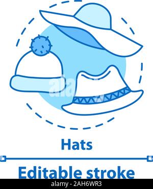Headwear concept icon. Caps and hats. Accessories store idea thin line illustration. Vector isolated outline drawing. Editable stroke Stock Vector