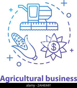 Agricultural business concept icon. Agriculture idea thin line illustration. Corn, combine harvester, income from harvest sell. Vector isolated outlin Stock Vector