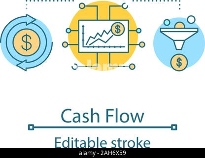 Cash flow concept icon. Profit growth. Trade statistics. Marketing idea thin line illustration. Sales funnel. Vector isolated outline drawing. Editabl Stock Vector